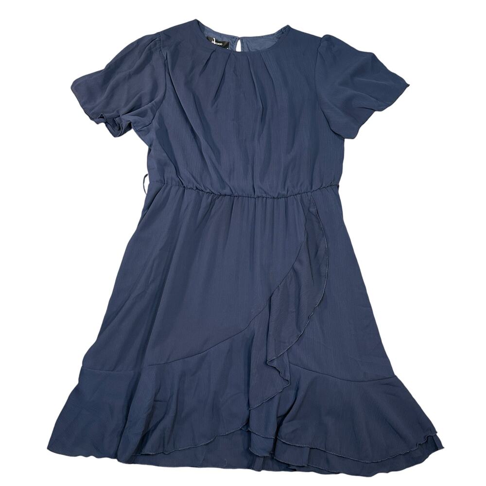 Dokotoo Dress Womens XL Blue Short Sleeve Ruffle Chiffon A-Line Swing Mini NWT